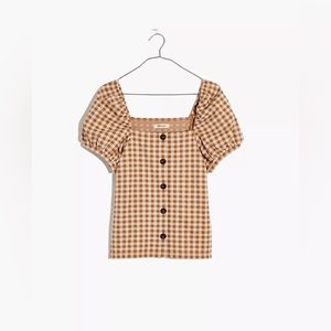 Madewell NWT Gingham Jacquard Square-Neck Puff-Sleeve Top size M